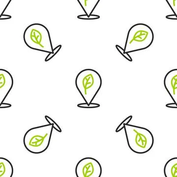 Line Location with leaf icon isolated seamless pattern on white background. E Stockillustratie