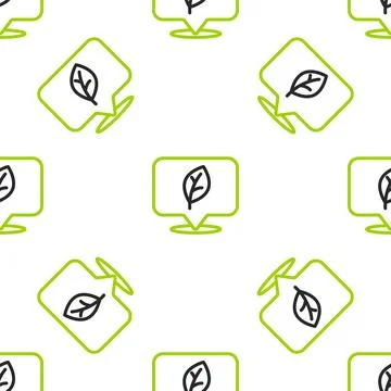 Line Location with leaf icon isolated seamless pattern on white background. E 스톡 일러스트