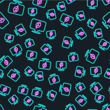 Line Location with leaf icon isolated seamless pattern on black background... Stock Illustration