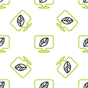 Line Location pin with leaf inside icon isolated seamless pattern on white Stock Illustration
