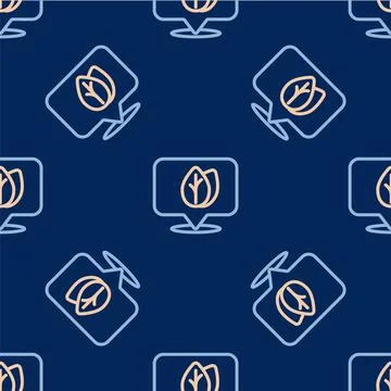 Line Location pin with leaf inside icon isolated seamless pattern on blue Stock Illustration