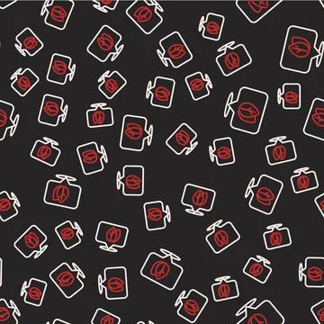 Line Location pin with leaf inside icon isolated seamless pattern on black Stock Illustration