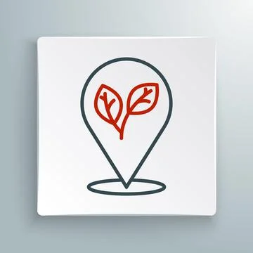 Line Location pin with leaf inside icon isolated on white background. Leave.. イラスト素材