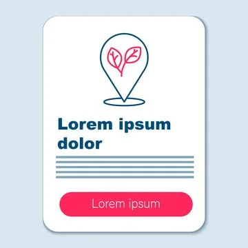 Line Location pin with leaf inside icon isolated on grey background. Leaves.. Stock Illustration