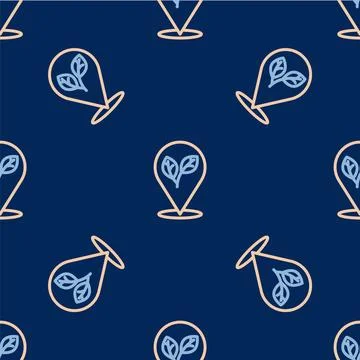 Line Location pin with leaf inside icon isolated seamless pattern on blue b.. Stock Illustration