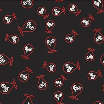 Line Location pin with leaf inside icon isolated seamless pattern on black .. Stockillustratie