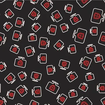 Line Location shield icon isolated seamless pattern on black background Stock Illustration
