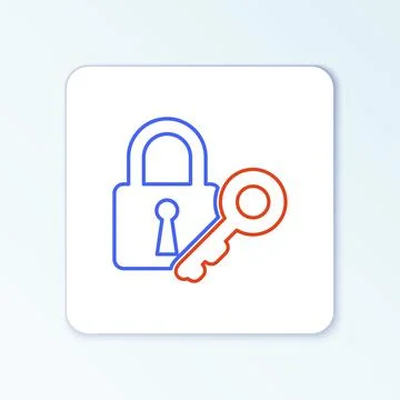 Line Lock and key icon isolated on white background. Padlock sign. Security Stock Illustration