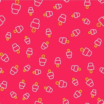 Line Lock and key icon isolated seamless pattern on red background. Padlock sign Stock Illustration