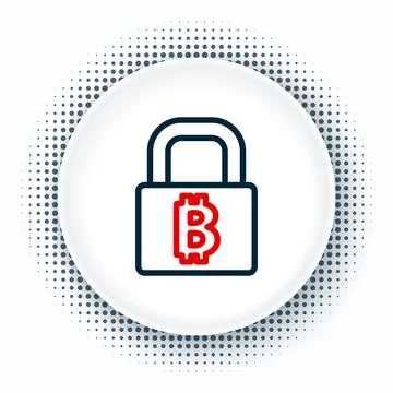 Line Lock with bitcoin icon isolated on white background. Cryptocurrency mining Stock Illustration