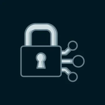 Line Lock with bitcoin icon isolated on black background. Cryptocurrency mi.. 스톡 일러스트