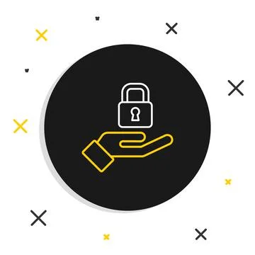 Line Lock in hand icon isolated on white background. Padlock sign. Security,  Illustrazione stock