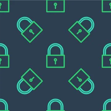 Line Lock icon isolated seamless pattern on blue background. Padlock sign Stock Illustration