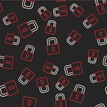 Line Lock icon isolated seamless pattern on black background. Padlock sign 스톡 일러스트