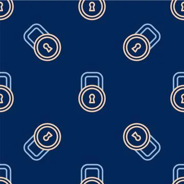 Line Lock icon isolated seamless pattern on blue background. Padlock sign. Se Stock Illustration