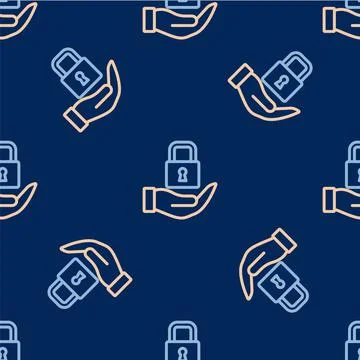Line Lock icon isolated seamless pattern on blue background. Padlock sign. Se Illustrazione stock