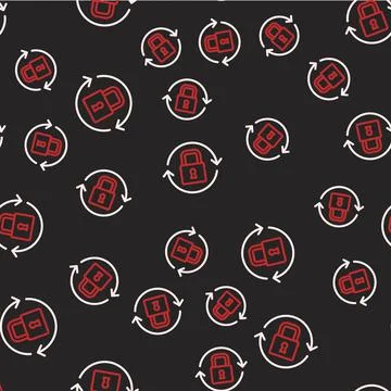 Line Lock icon isolated seamless pattern on black background. Padlock sign. S イラスト素材