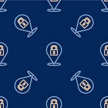 Line Lock icon isolated seamless pattern on blue background. Padlock sign Stock Illustration