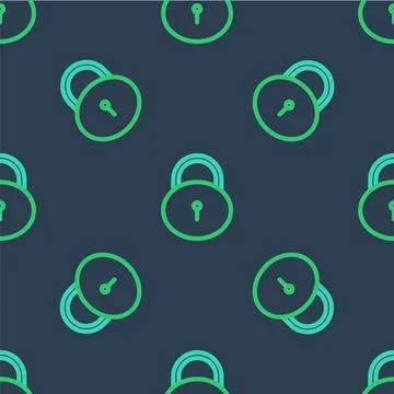 Line Lock icon isolated seamless pattern on blue background. Padlock sign. .. Stock Illustration