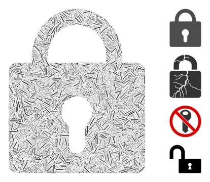 Line Lock Icon Vector Collage Stock Illustration