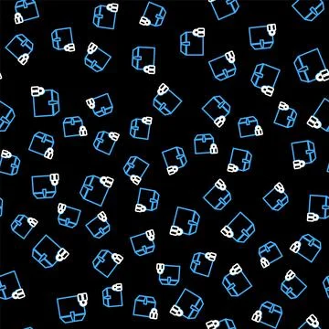Line Locked package icon isolated seamless pattern on black background. Lock and イラスト素材
