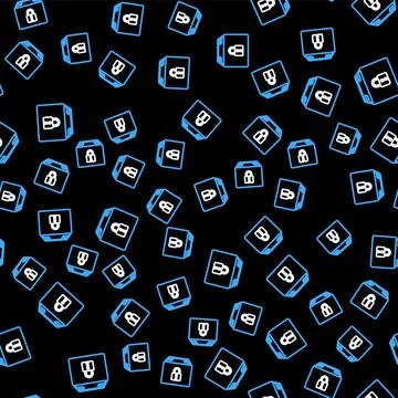Line Locked package icon isolated seamless pattern on black background. Lock and Stock Illustration
