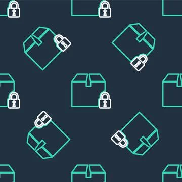 Line Locked package icon isolated seamless pattern on black background. Lock and 库存插图