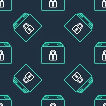 Line Locked package icon isolated seamless pattern on black background. Lock and 库存插图