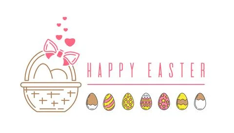 Line logo icon with a basket of Easter eggs Stock Illustration