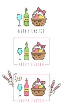 Line logo icon set for Easter. Vector illustration Stock Illustration