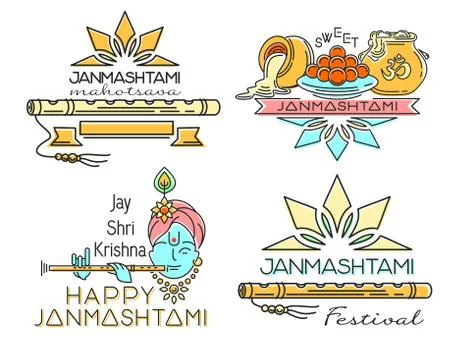 Line logo icons set for Krishna Janmashtami Stock Illustration