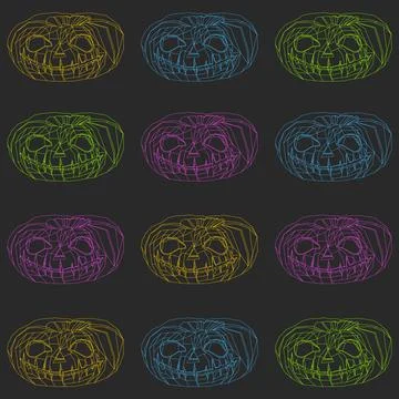 Line low poly halloween pumpkins. Seamless pattern Illustrazione stock