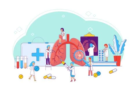 Line lung disease study and treatment, concept vector illustration. Doctors and Stock Illustration