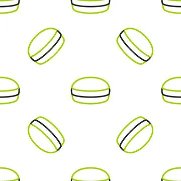 Line Macaron cookie icon isolated seamless pattern on white background. Macaroon 스톡 일러스트