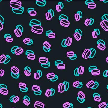 Line Macaron cookie icon isolated seamless pattern on black background. Macar 스톡 일러스트