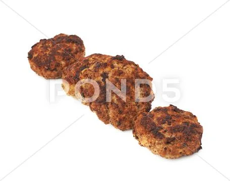 Line made of small cutlets isolated over white background Stock Photos