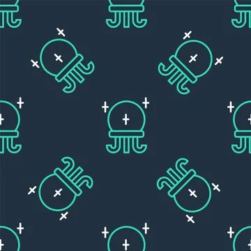 Line Magic ball icon isolated seamless pattern on black background. Crystal ball Illustrazione stock
