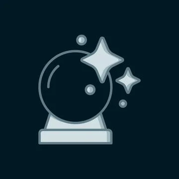 Line Magic ball icon isolated on black background. Crystal ball. Flat fille.. Stock Illustration