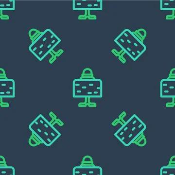 Line Magic ball on table icon isolated seamless pattern on blue background Illustrazione stock