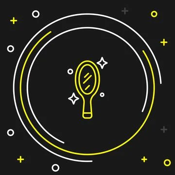 Line Magic hand mirror icon isolated on black background. Colorful outline .. Stock Illustration