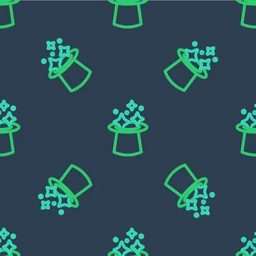 Line Magic hat icon isolated seamless pattern on blue background. Magic trick Illustrazione stock