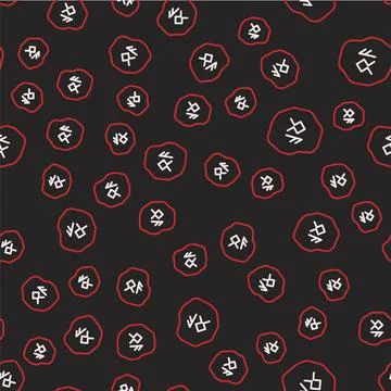 Line Magic runes icon isolated seamless pattern on black background. Vector Stock Illustration