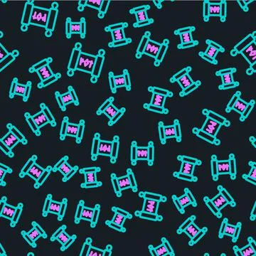 Line Magic scroll icon isolated seamless pattern on black background. Decree Stock Illustration