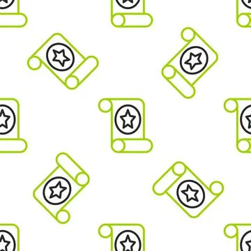 Line Magic scroll icon isolated seamless pattern on white background. Decree Illustrazione stock