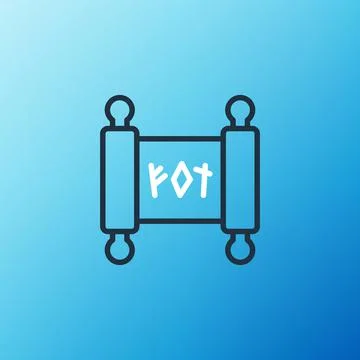 Line Magic scroll icon isolated on blue background. Decree, paper, parchment Illustrazione stock