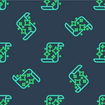 Line Magic scroll icon isolated seamless pattern on blue background. Decree Stock Illustration