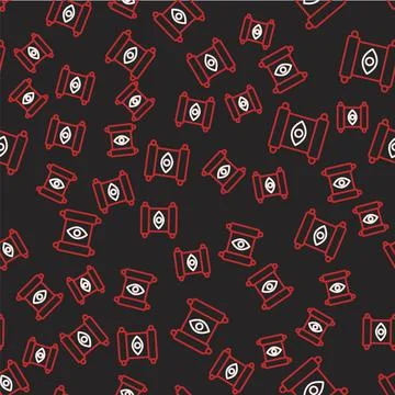 Line Magic scroll icon isolated seamless pattern on black background. Decree Illustrazione stock