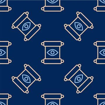 Line Magic scroll icon isolated seamless pattern on blue background. Decree Stock Illustration