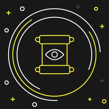 Line Magic scroll icon isolated on black background. Decree, paper, parchment Illustrazione stock