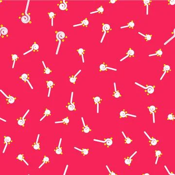 Line Magic staff icon isolated seamless pattern on red background. Magic wand Stock Illustration